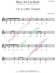 Click to Enlarge: "I'm a Little Teapot" Letter Names Format