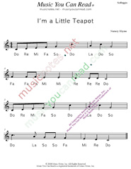 Click to Enlarge: "I'm a Little Teapot" Solfeggio Format