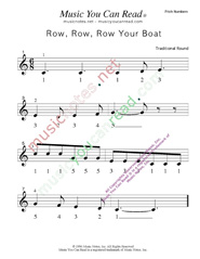 Click to Enlarge: "Row, Row, Row Your Boat" Pitch Number Format