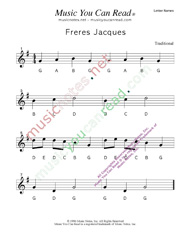Click to Enlarge: "Freres Jacues" Letter Names Format
