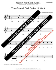 Click to Enlarge: "The Grand Old Duke of York" Letter Names Format