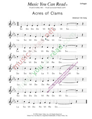 Click to Enlarge: "Acres of Clams" Solfeggio Format