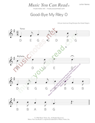 Click to Enlarge: "Good-Bye My Riley O" Letter Names Format