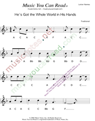 Click to Enlarge: "He's Got the Whole World in His Hands" Letter Names Format
