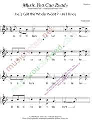 Click to Enlarge: "He's Got the Whole World in His Hands" Rhythm Format