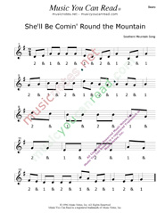 Click to enlarge: "She'll Be Comin' Round the Mountain" Beats Format