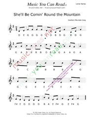Click to Enlarge: "She'll Be Comin' Round the Mountain" Letter Names Format