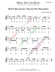 Click to Enlarge: "She'll Be Comin' Round the Mountain" Pitch Number Format