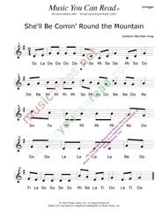 Click to Enlarge: "She'll Be Comin' Round the Mountain" Solfeggio Format