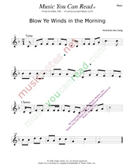 "Blow Ye Winds in the Morning," Music Format