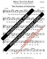 Click to Enlarge: "The Hunters of Kentucky" Solfeggio Format