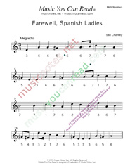 Click to Enlarge: "Farewell, Spanish Ladies," Pitch Number Format