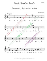Click to Enlarge: "Farewell, Spanish Ladies," Solfeggio Format