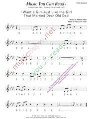 Click to Enlarge: "I Want a Girl Just Like the Girl That Married Dear Old Dad," Pitch Number Format