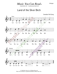 Click to Enlarge: "Land of the Silver Birch," Solfeggio Format