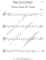 "Yellow Rose of Texas," Music Format