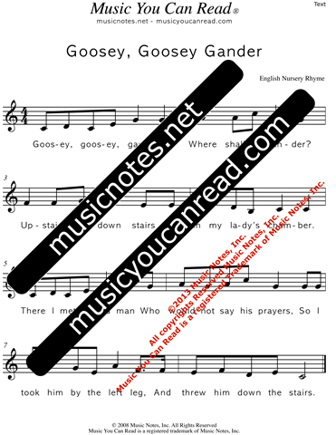 Goosey, Goosey, Gander"  Lyrics Text Format