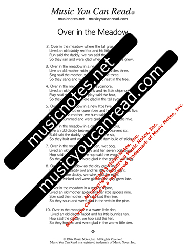 "Over in the Meadow" lyrics, Text Format page 2