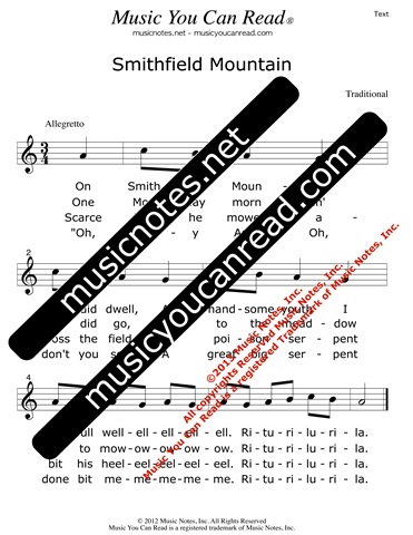 "Smithfield Mountain" Lyrics, Text Format