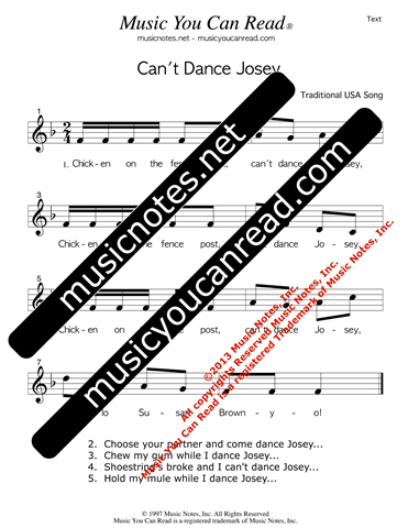 "Can't Dance Josey" Lyrics, Text Format