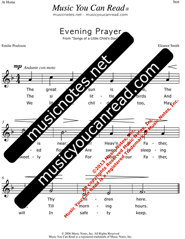 "Evening Prayer" Lyrics, Text Format