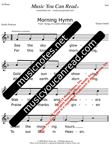 "Morning Hymn" Lyrics, Text Format