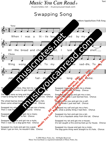 "Swapping Song" Lyrics, Text Format