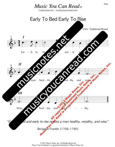"Early To Bed Early To Rise" Lyrics, Text Format