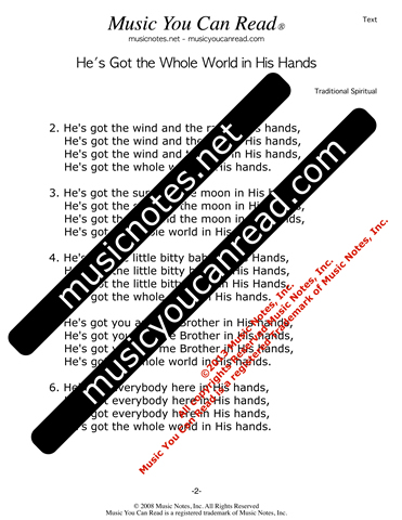"He's Got the Whole World in His Hands" Lyrics, Text Format