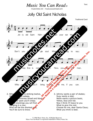 "Jolly Old Saint Nicholas" Lyrics, Text Format