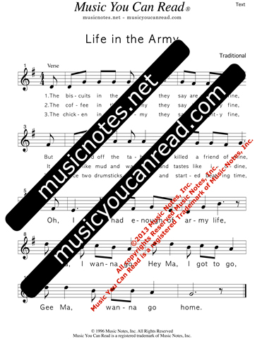 "Life in the Army," Lyrics, Text Format